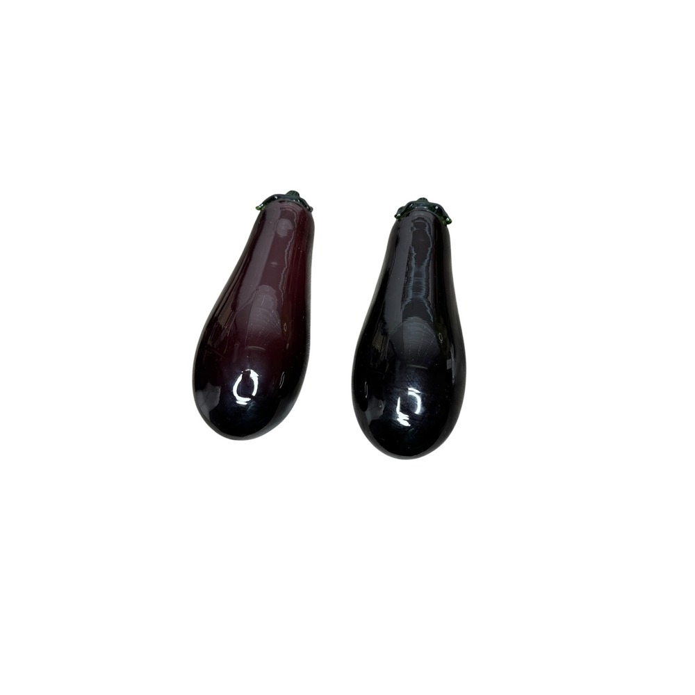 Vintage Hand Blown Glass Eggplant Figurine Set Purple Vegetable Decor 2 Piece